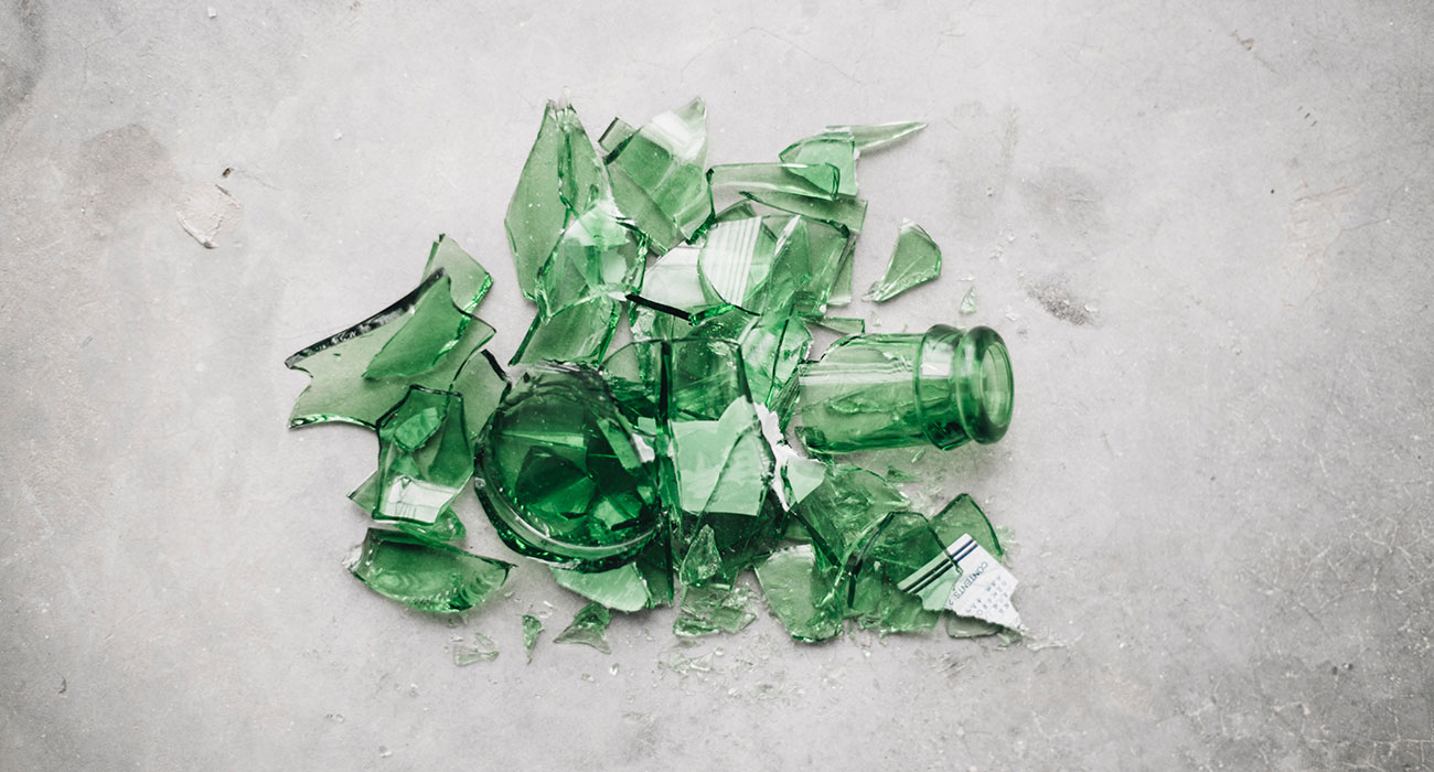 Broken glass, green